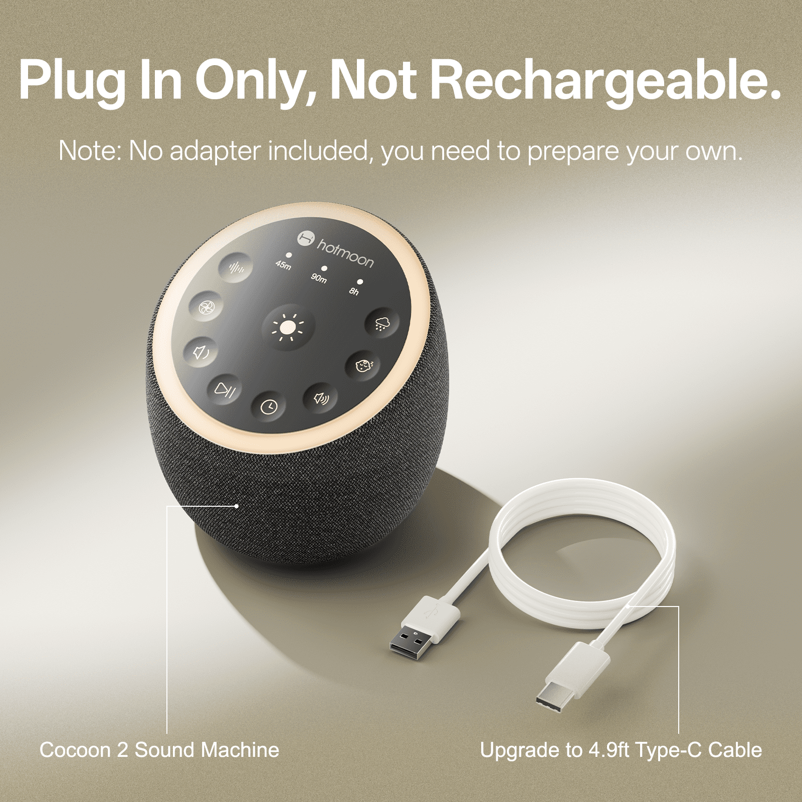 Hotmoon Cocoon 2 White Noise Sound Machine, 40 Soothing Sounds, Dual Speaker, Noise Maker for Sleep, Yoga, Meditation, Plug in, Black