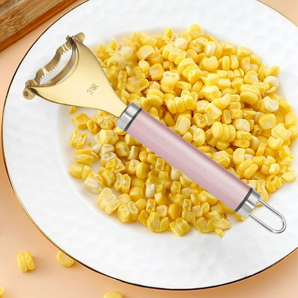 Peladora de maíz perfecl Cepilladora de maíz Mango ergonómico herramienta removedora de mazorcas Rosa claro