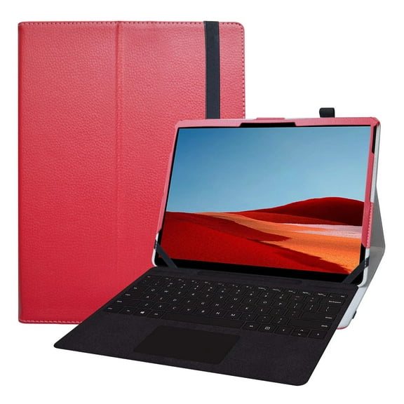 Labanema 13" NEW Microsoft Surface Pro X Case, PU Leather Folio Stand Protective Case, Cover for 13" NEW Microsoft Surface Pro X (Red)