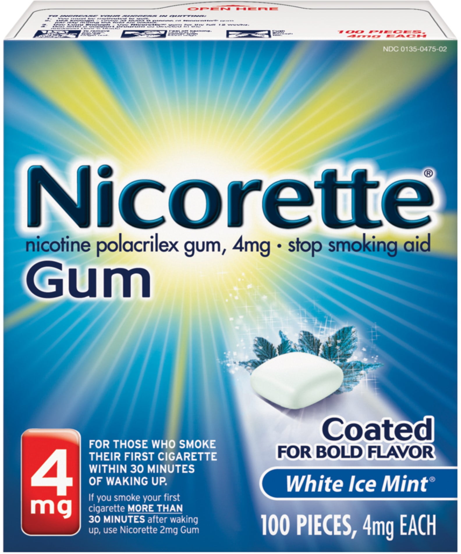 3 Pack Nicorette 4 mg Nicotine Gum, Coated White Ice Mint 100 ea