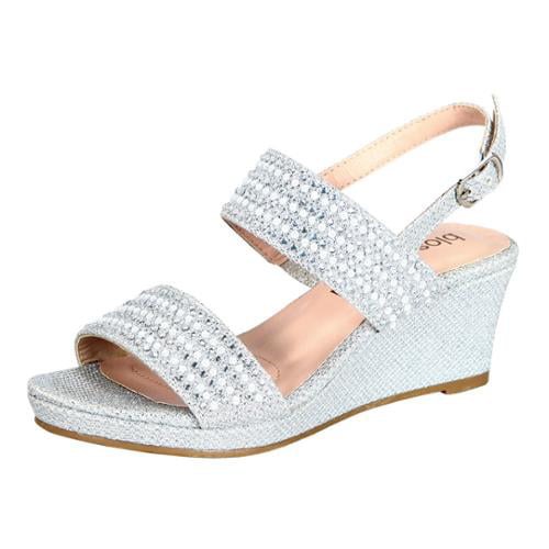 silver sparkly wedge sandals