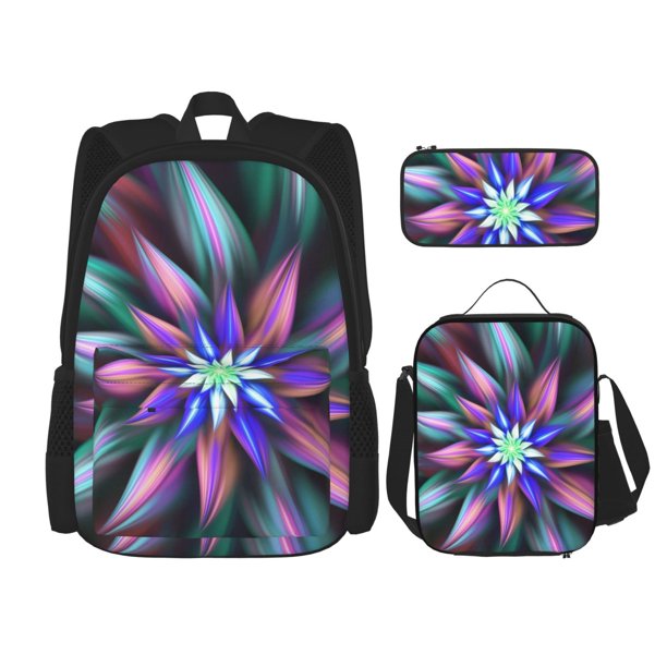 Disketp Colored Abstract Mochila Estampada de Gran Capacidad con Lonchera y Estuche, Set de 3 Piezas para Estudiantes