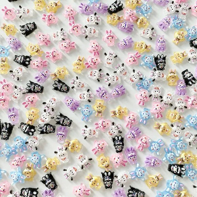 Sanrios Cinnamoroll-manicura 3D Kawaii, 30 piezas, Kuromi Melody, pompurin, dibujos animados, Anime, Mini juguetes, joyería Diy, decoración artística