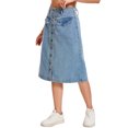 thumbnail image 4 of INSPIRE CHIC Womens Casual Denim Skirt Button Down Belted Below Knee Length Jean Skirts M Light Blue, 4 of 6