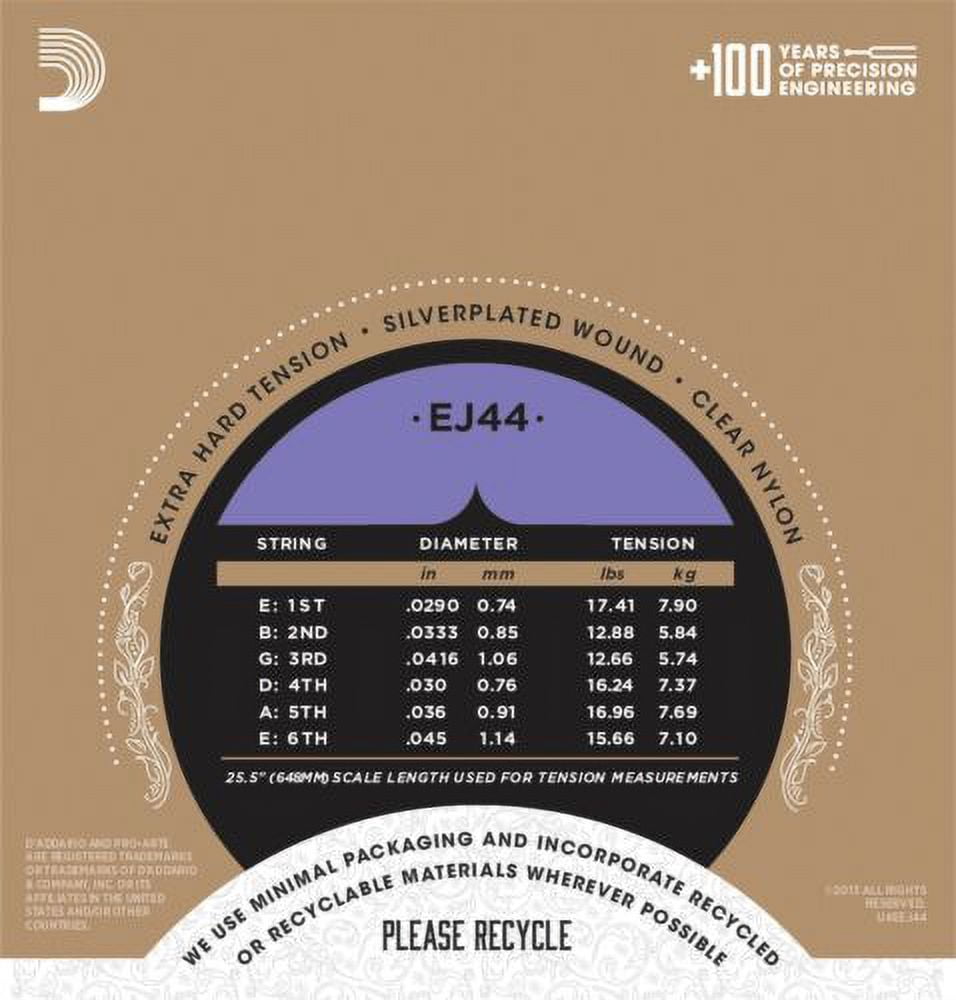 D'Addario Guitar Strings Classical 3 Pack EJ44 Pro-Arte Nylon Extra Hard