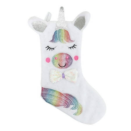 

HOMEMAXS Unicorn Designed Christmas Stocking Christmas Candy Holder Gift Socks Hanging Pendant with Light