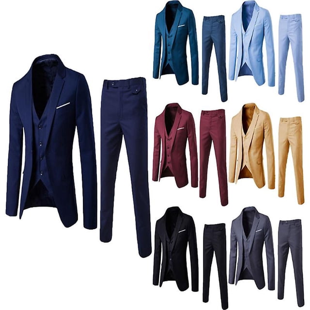 Conjunto de traje ajustado de 3 piezas para hombre, chaqueta sólida, chaleco, pantalones, conjunto de negocios/traje #nyfs001