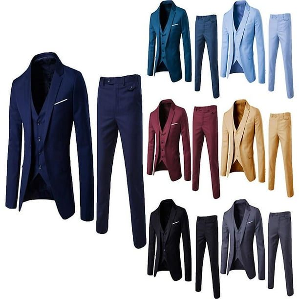 Conjunto de traje ajustado de 3 piezas para hombre, chaqueta sólida, chaleco, pantalones, conjunto de negocios/traje #nyfs001