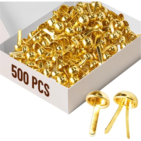 Performore 500 Pcs of 8mm x 16mm Brass Round Head Fastener, Brads for Arts and Crafts, Scrapbooking, Decorating and DIY Uses, Flexible Premium Size and Quality