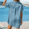 thumbnail image 4 of Shirt Dresses for Women Collared V-Neck Shirt Dress Solid Color Short Sleeve Dress Casual Lightweight Summer Mini Dresses, 4 of 8