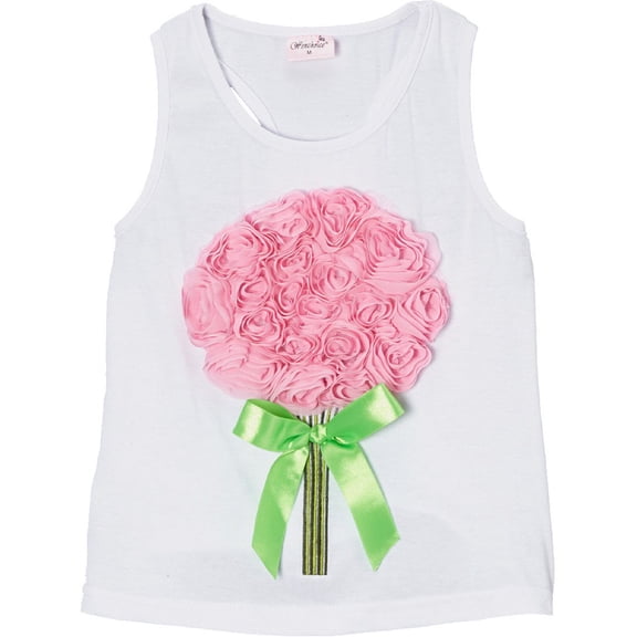 Wenchoice Girl's White Rose Bouquet Tank - L(5T-6T)