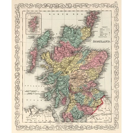 Historic Map - Scotland - Desilver 1859 - Vintage Wall Art
