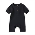 thumbnail image 2 of Newborn Baby Boys Girls Short Sleeve Knit Ribbed Romper Button Down Jumpsuit Outfits, 2 of 4