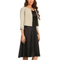 thumbnail image 4 of INSPIRE CHIC Women's Half Sleeve Collarless Cropped Open Front Blazer XS Beige, 4 of 5