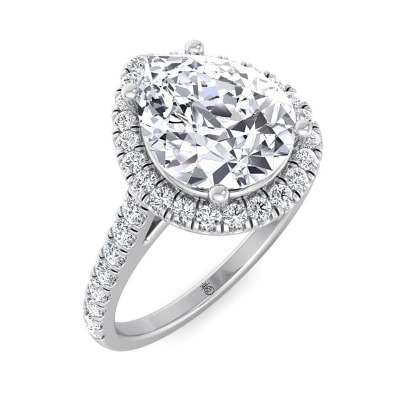 Ayanna - Moissanite Pear Shape Halo Lab Diamond Engagement Ring with Sidestones