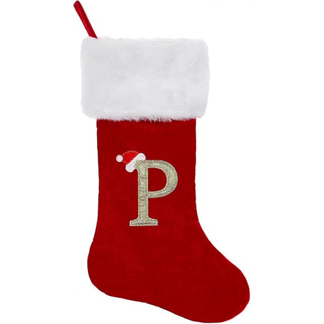 Medias navideñas con monograma personalizado, medias navideñas de 20 pulgadas con iniciales familiares, puños de felpa blanca súper suaves con cuerpo de terciopelo rojo de lujo y detalles dorados