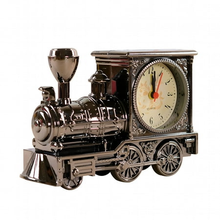 DESIGNICE 2026 New Antique Locomotive Shape Alarm Clock with Battery Powered Operation and Vintage Retro Look for Bedroom, Office, Study, Living Room, Mantel, Silver