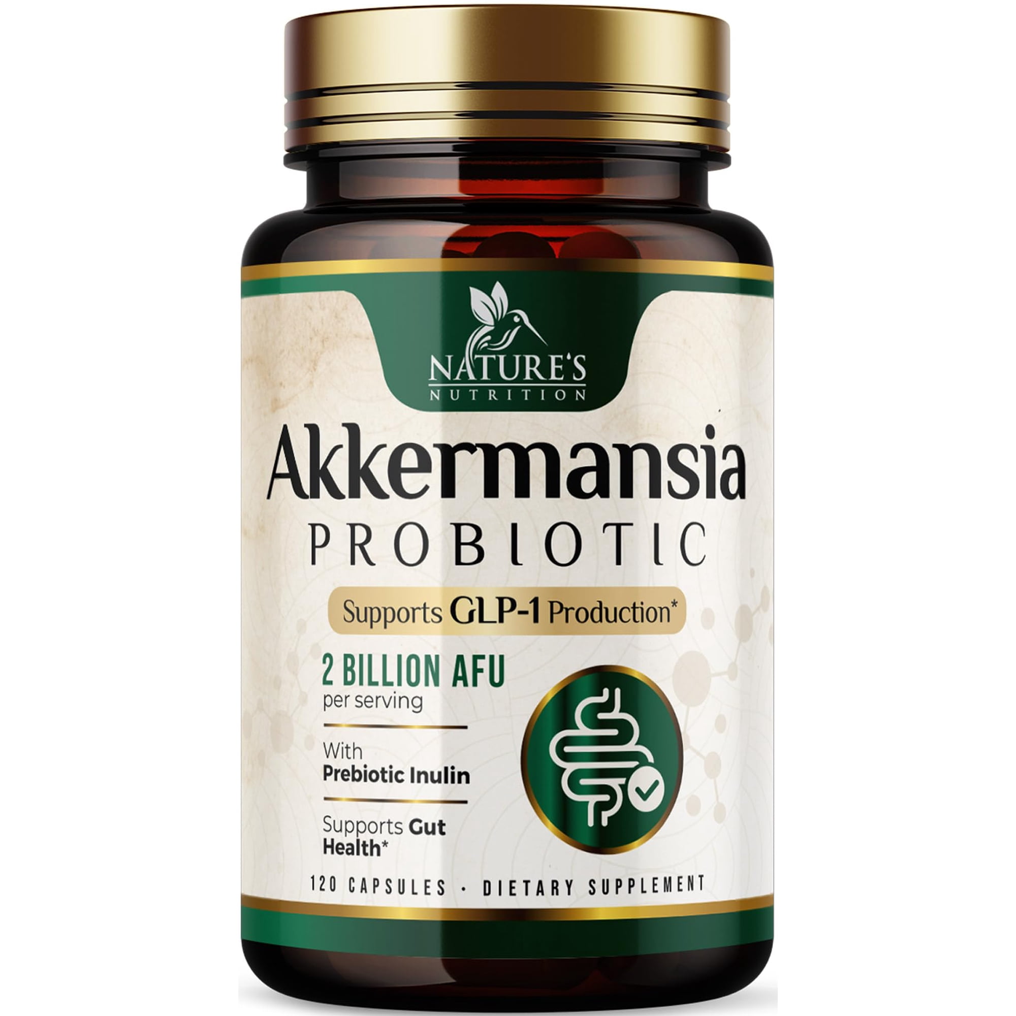 Akkermansia Gut Health Supplement - Premium Akkermansia Probiotic With Prebiotic Fiber - Akkermansia Muciniphila 2 Billion AFU Per Serving - GLP-1 Support for Women & Men, Bottled USA - 120 Capsules
