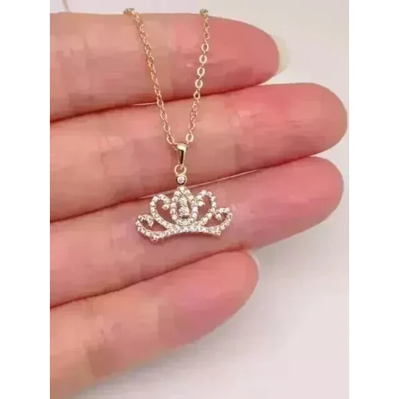 14K Yellow Gold Plated Round Cut 2Ct Lab-Created Diamond Women's Crown Pendant