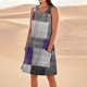 thumbnail image 1 of WILLBEST Vestido De Lino Para Mujer, Vestido Playero Informal Hasta La Rodilla, Sin Mangas, Estampado De Verano, Con Bolsillos, 1 of 3