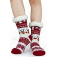 thumbnail image 4 of Slipper Socks for Women with Gripper - Winter Non Slip Thick Fuzzy Socks - Warm Cozy Christmas Gift C-christmas Red Christmas Blue Deer -3 Pair One Size, 4 of 6