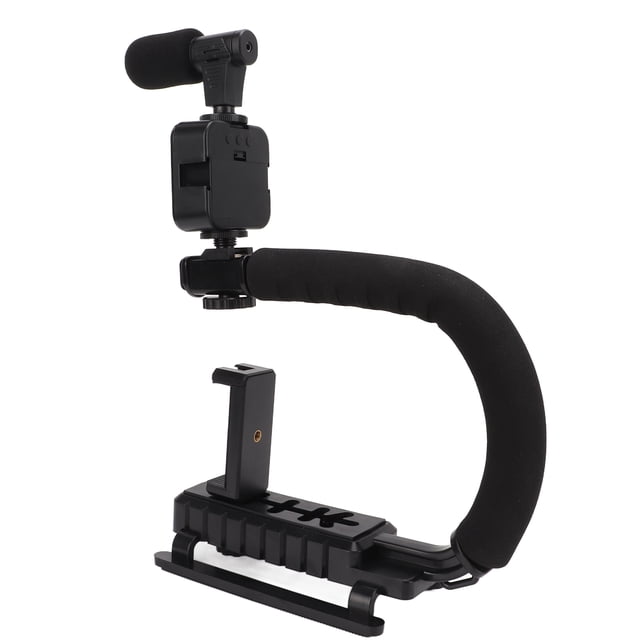 Rdeghly U Shaped Camera Stabilizer Bracket,U Shape Camera Stabilizer,Handheld Video Camera Stabilizer With LED Light Microphone Portable U Shape Camera Stabilizer