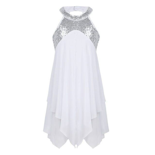 Sholeno Robe Justaucorps de Danse Ballet Dos Croisé à Sequins pour Filles Enfants Moderne Contemporain Ivoire 12