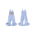 thumbnail image 2 of BemeyourBBs Toddler Baby Girls Let the Good Time Boil Caryfish Outfit Plaid Gingham Romper Overalls One Piece Jumpsuit Sleeveless Letter Lobster Embroidery Bell Bottom Overalls Toddler Summer Clothes, 2 of 9
