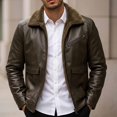 thumbnail image 2 of Atkumj Mens Bomber Jacket Fashion Turn Down Collar Zip Up Outdoor Faux Leather Jacket Casual Solid Color Fleece Lined Warm Jackets for Men XL, 2 of 10