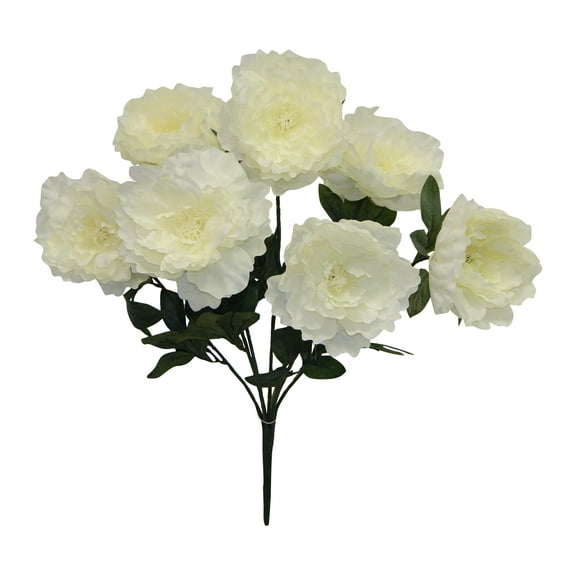 Off-White Peony 21in Artificial Polysilk Faux Fake Open Bloom Flower Bush for Craft Home Garden Outdoor Bouquet Arrangement Ceremony Wedding Arch Floral Wall Aisle Decor (Cream, One each)