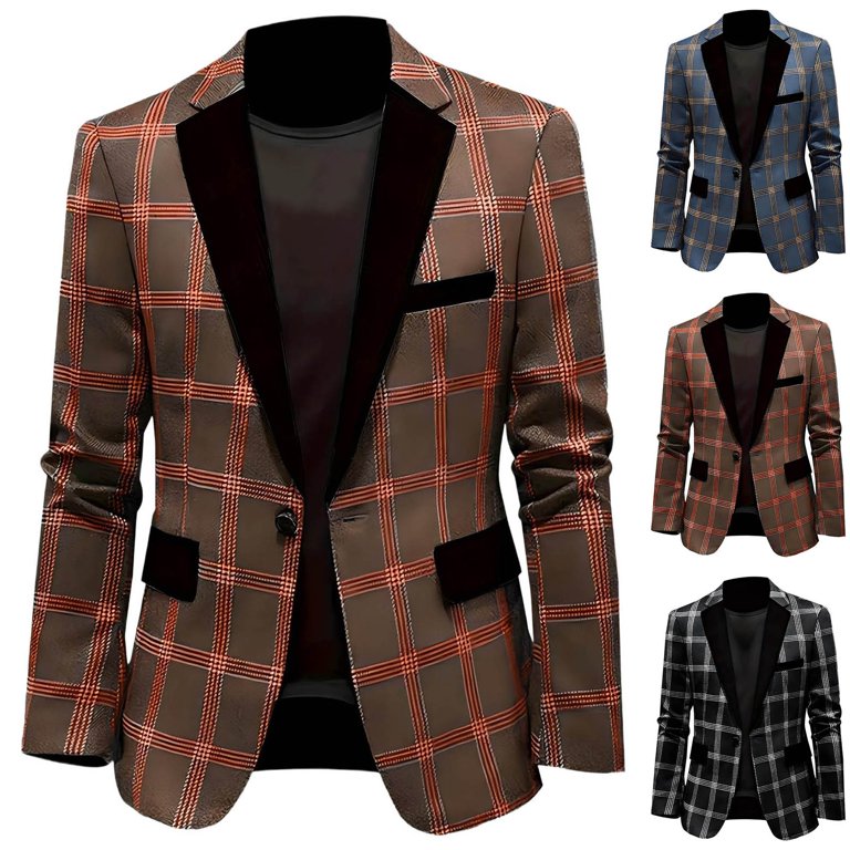 ZQUUVOU Mens Sport Coats and Blazers Trendy Plaid Notch Collar