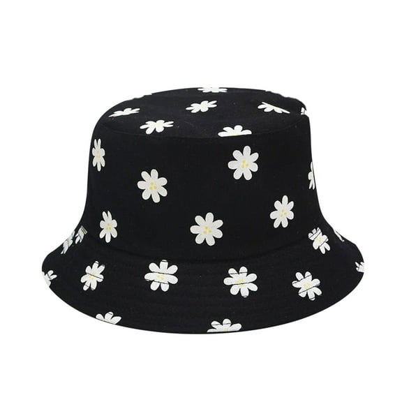 ZHENHONG Bucket Hats for Women Double Sided Reversible Sun Hat Foldable Outdoor Beach Hat Casual Printed Headwear Black