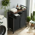 thumbnail image 1 of 3-Compartment Laundry Sorter, Home 2-Tier Laundry Hamper with 1 Drawer and 2 Laundry Sort with Bags, Classify Laundry Basket for Organizing Underwear, Socks and Dark/Light Clothes, Rustic Brown, 1 of 8