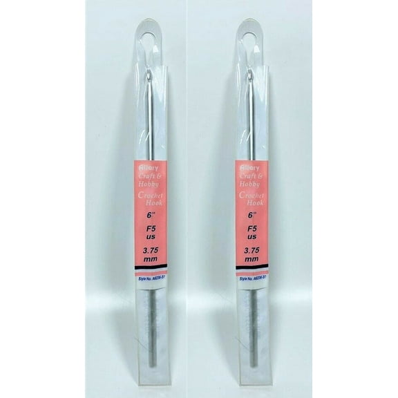 Lot of 2 Allary Polished Aluminum Crochet Hooks F5 (3.75mm X 6")