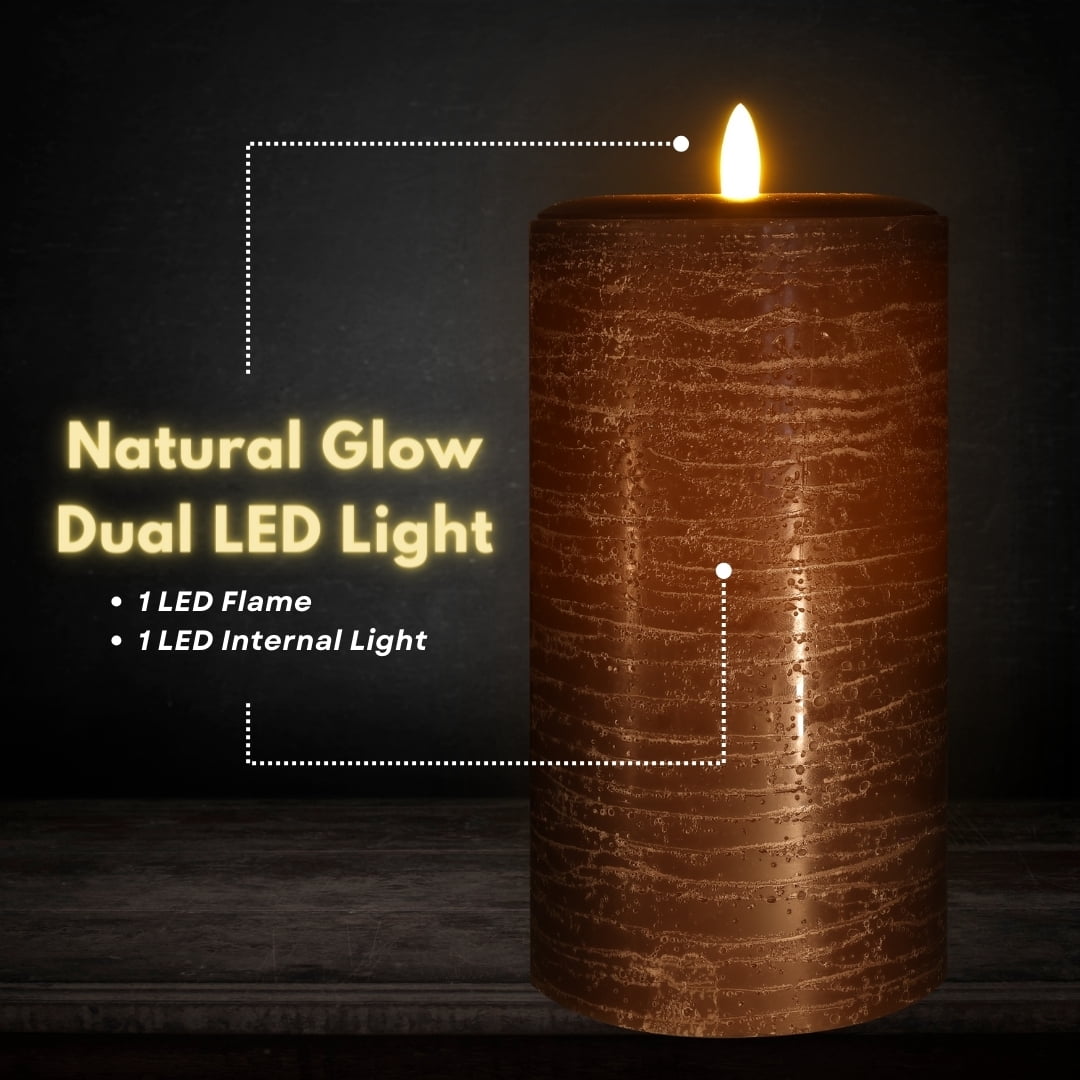 LumiPur Natural Glow Candles, Battery Operated Flameless LED Pillar Candle, Cocoa Brown, 3.5" x 7"