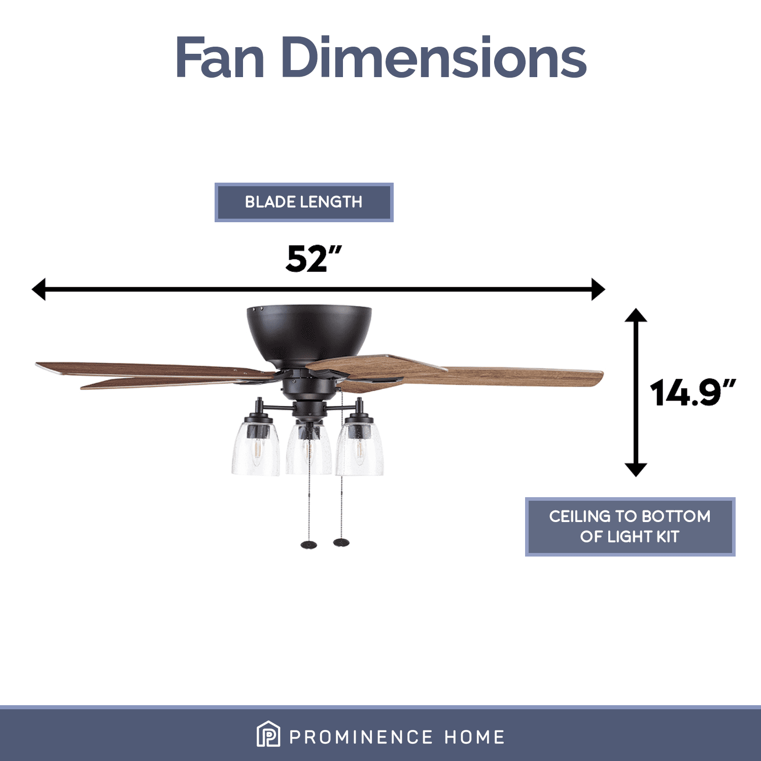 Prominence Home Arthur 52" Bronze Flushmount Ceiling Fan with Light Kit and Reverse Airflow