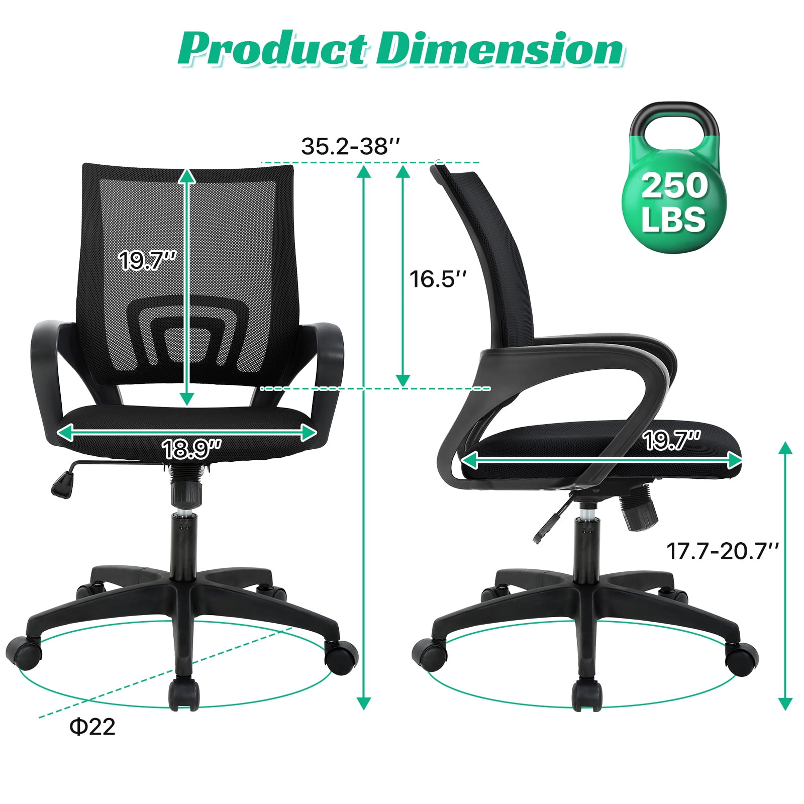NiamVelo Mesh Office Chair Computer Desk Chair for Adults, Mid Back Rolling Chair Cheap office chairs with Lumbar Support Armrest for Home Office,Black（2 Pack）