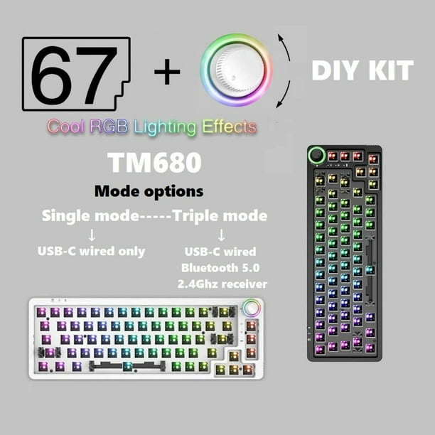 kurtrusly Hot Swap Keyboard Kit RGB TM680 for Mechanical Keyboards
