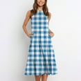 thumbnail image 2 of IROINNID Women's Sleeveless Fit&Flare Dress Round Neckline Boho Summer Smocked Flowy Tiered Party Dress Beach Dress With Pocket Strapless Plaid Dress, 2 of 6