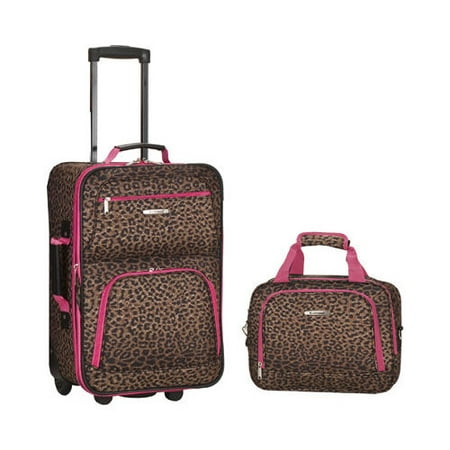 Rockland Rio 2pc Carry On Luggage Set - Pink Leopard