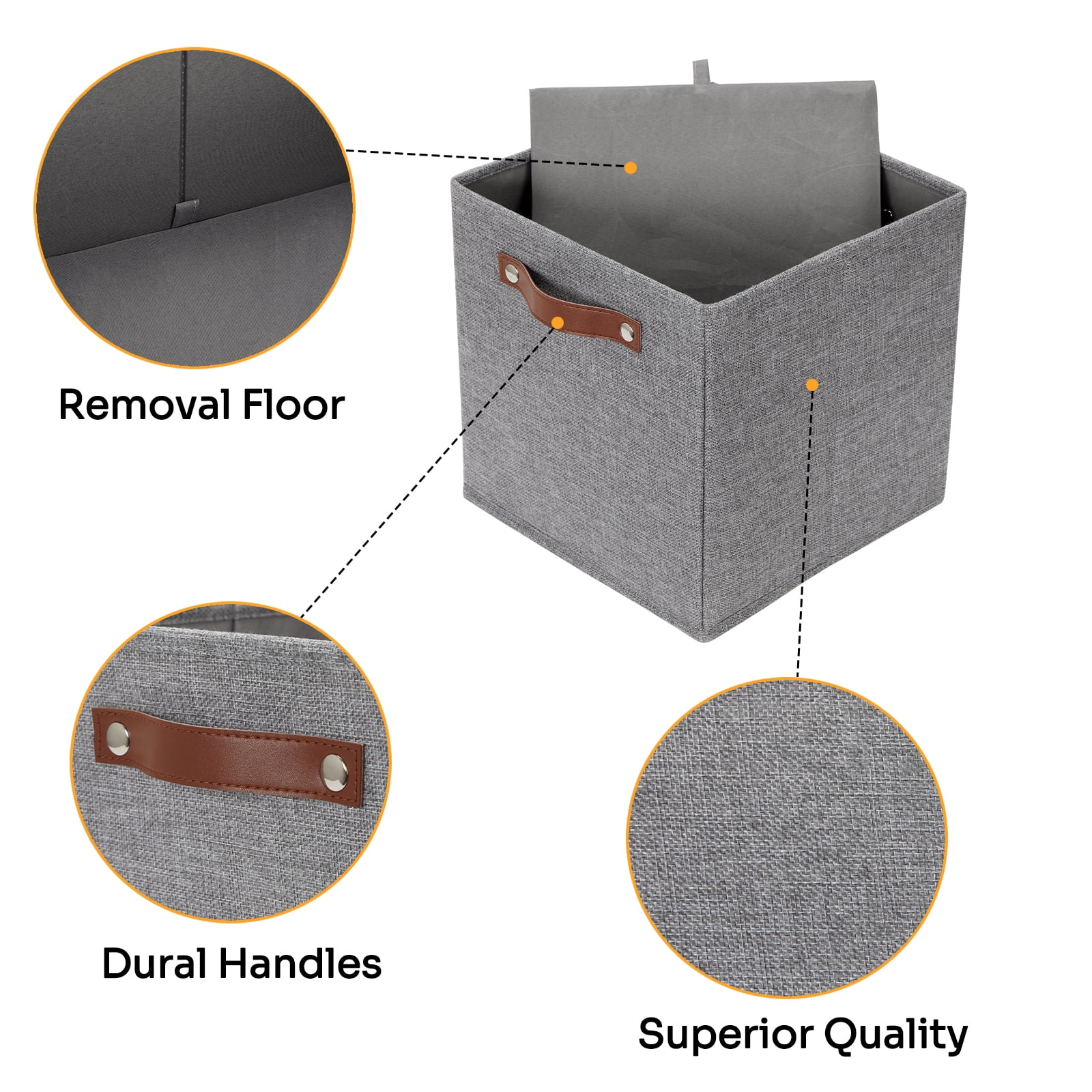 DULLEMELO Cube Storage Bins 11x11 Gray Linen & EVA 4 Count