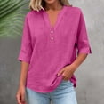 thumbnail image 2 of Xijirk Women's Notched V‑Neck Half Button Blouse, 3/4 Sleeve Loose Fit Casual Everyday Shirt,2XL, 2 of 4