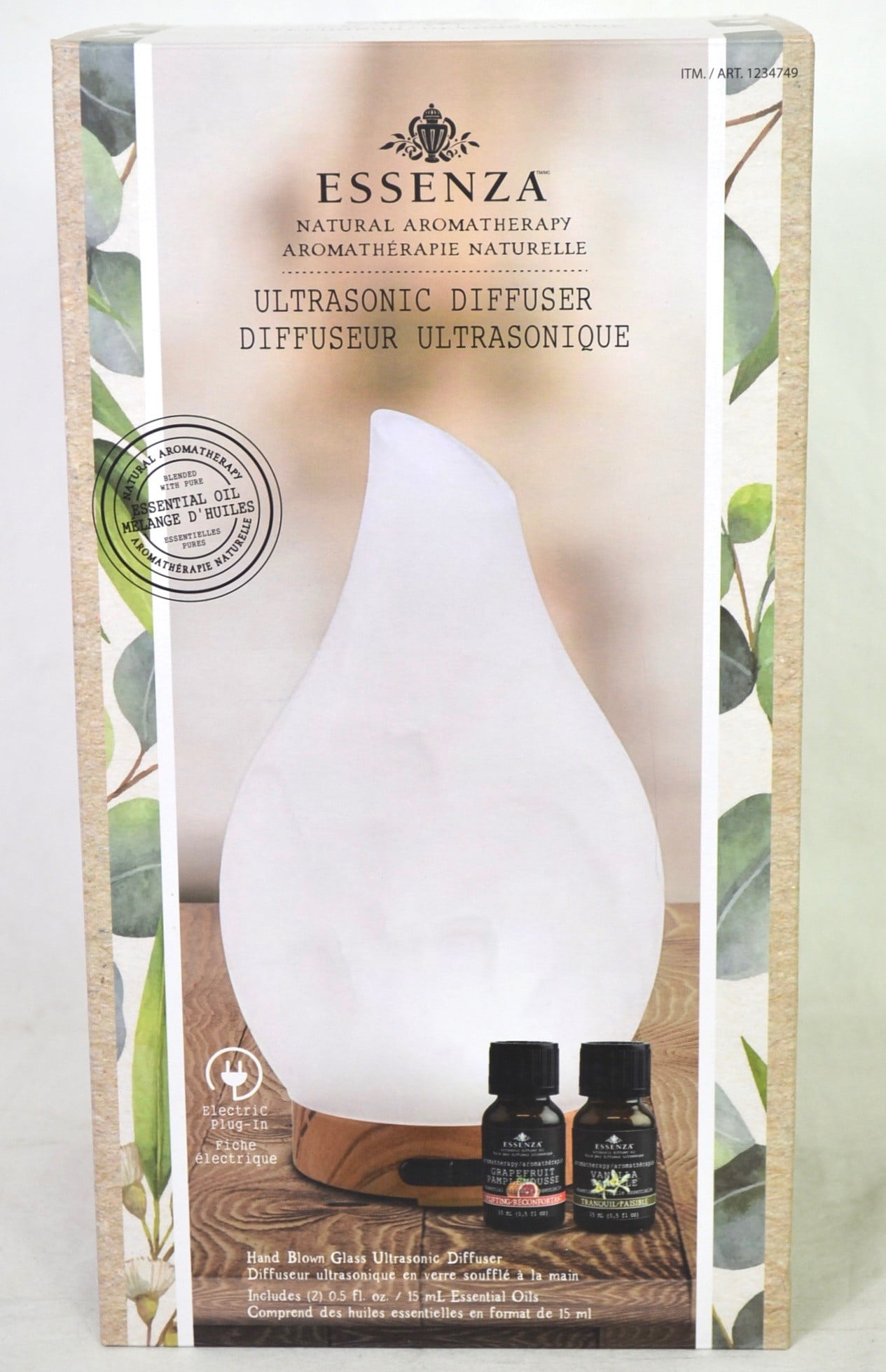 Includes 3 oils essenza ultrasonic diffuser with auto-timer Open box product 