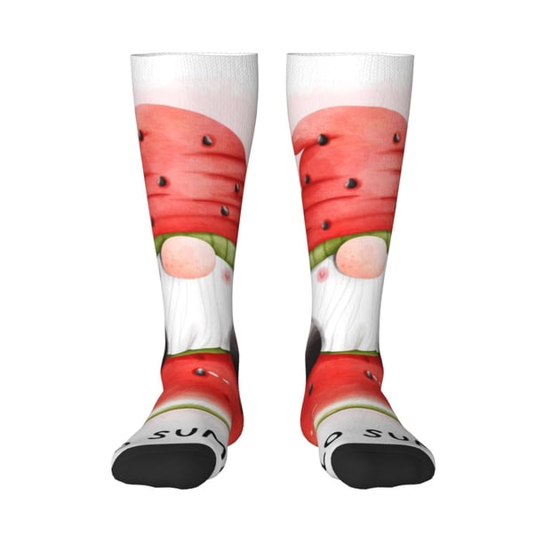 Fotbe Watermelon Gnome Calcetas Divertidas Estampadas para Hombre y Mujer, Calcetas de Algodón hasta la Rodilla para Caminar, Correr, Enfermería y Embarazo
