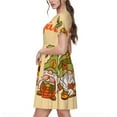 thumbnail image 2 of Gukieu Gnomes Happy Thanksgiving Print Women's Short Sleeve Dress, Elastic Waistband A-line with Pockets Summer Dress, Suitable for Daily Leisure, Work, Vacation, 2 of 6