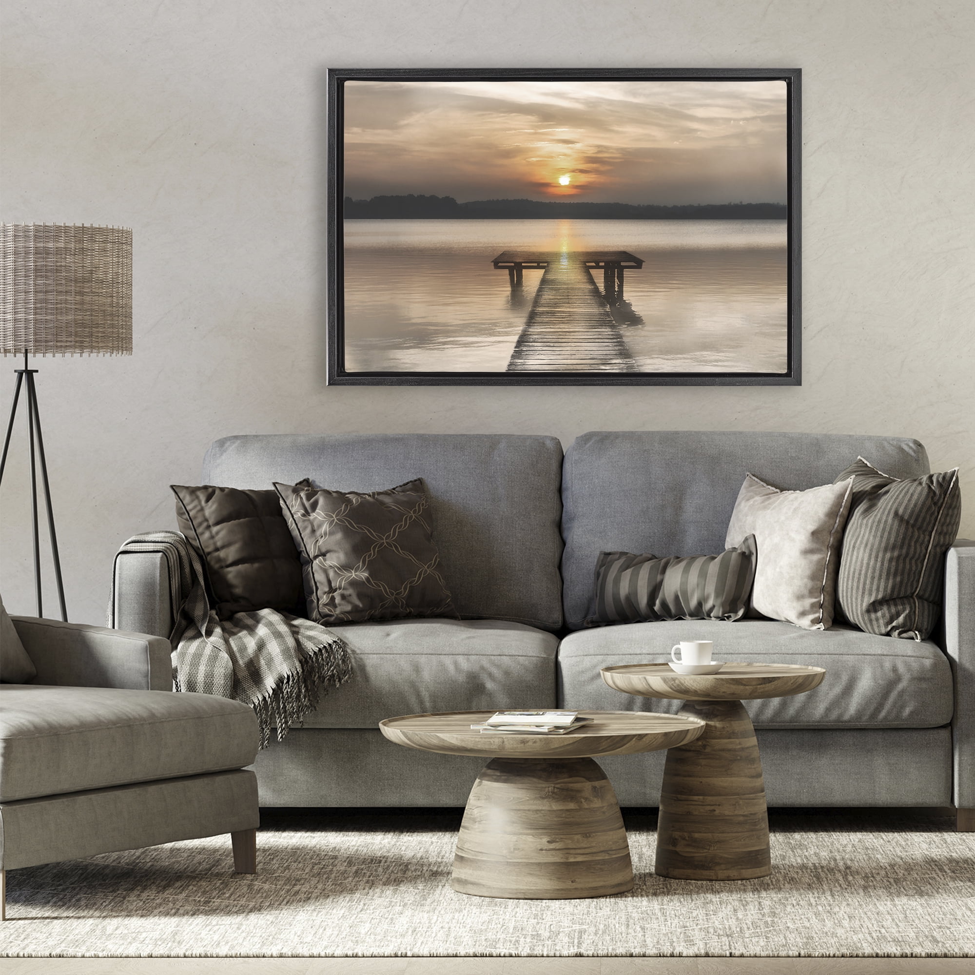 Stupell Industries Centric Reflective Sunrise Black Framed Floater Canvas Wall Art, design by Irene Weisz