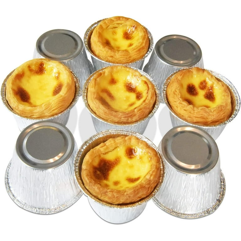 100 PCS Aluminum Foil Mini Baking Cups With Lids - 4.2oz Round Cake Pans, Disposable Ramekins For Cheesecake & Muffins