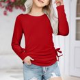 thumbnail image 2 of Annhoo Girls Long Sleeve T Shirts Cute Ruched Knot Side Tops Kids Spring Fashion Round Neck Blouses 3-13 Years, 2 of 8