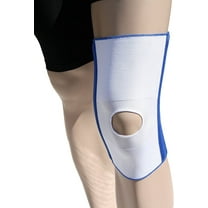 Alpha Medical Dual Stay Compression Support Knee Brace with Open Patella Design for Enhanced Stability and Comfort (Small White w/ Blue Trim)