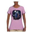 thumbnail image 2 of American Flag Howling Wolf Animal Lover Womens Graphic T-Shirt, Light Pink, Small, 2 of 3